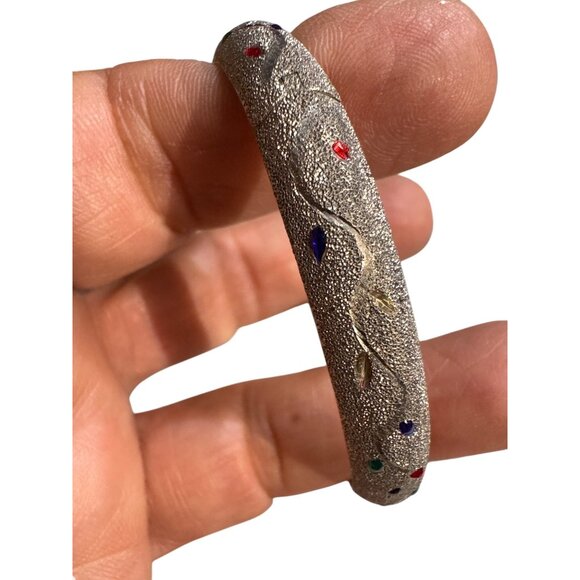 Vintage Sterling Silver Textured Bangle Bracelet & Matching Hoop Earrings With M - Picture 11 of 11